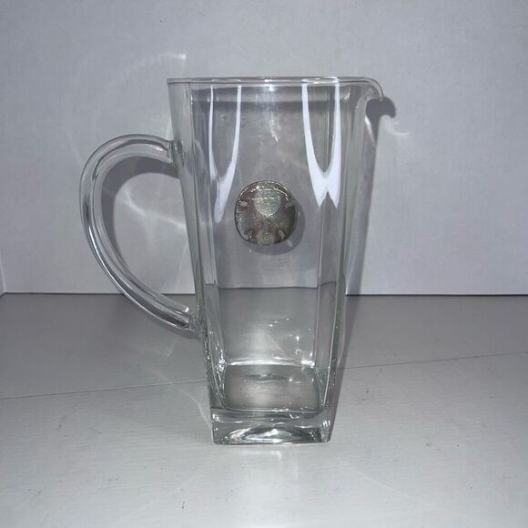 Vintage Maurice Milleur Clear Glass Pitcher With Silver Plate Sand Dollar Beach - Picture 5 of 9